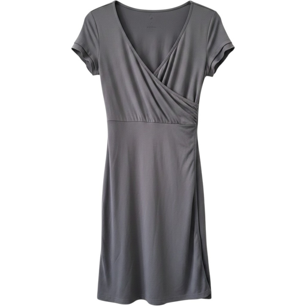 Prana Womens Gray Victoria Short Sleeve Faux Wrap Athletic Dress Size S Charcoal